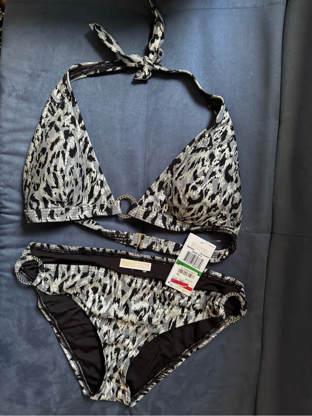 Michael Kors Bikini Set NWT Large Metallic Animal Print Swimwear